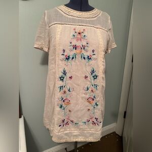 Umgee Cream Dress with Floral Embroidery